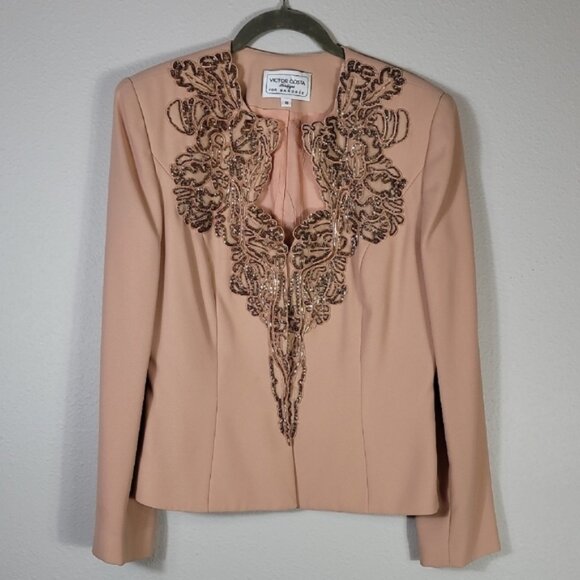 Vintage Victor Costa Sequin Blazer Jacket 10 Pink Formal Occasion Designer Gala - Picture 1 of 12